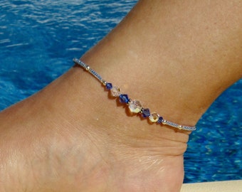 Anklet, ankle bracelet, Sapphire Blue Anklet, Swarovski crystal Ankle bracelet, Blue Beach Anklet