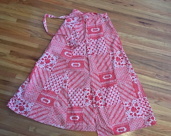 1970's Indian block print skirt ~ vintage cotton wrap skirt ~ maxi length summer skirt