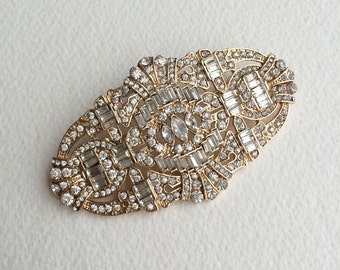 wedding brooch, Gold brooch, 18k gold bridal brooch, gold brooch,Art Deco brooch, Great Gatsby ,pin, LARGE, Bridal wedding BROOCH GOLD