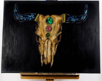30x40 Bull Skull and Stones