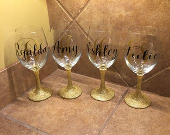 Long Stem Glitter Wine Glasses