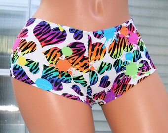 Neon Rainbow Zebra Striped Heart UV Glow Boy Booty Shorts Adult Small- MTCoffinz Ready to Ship