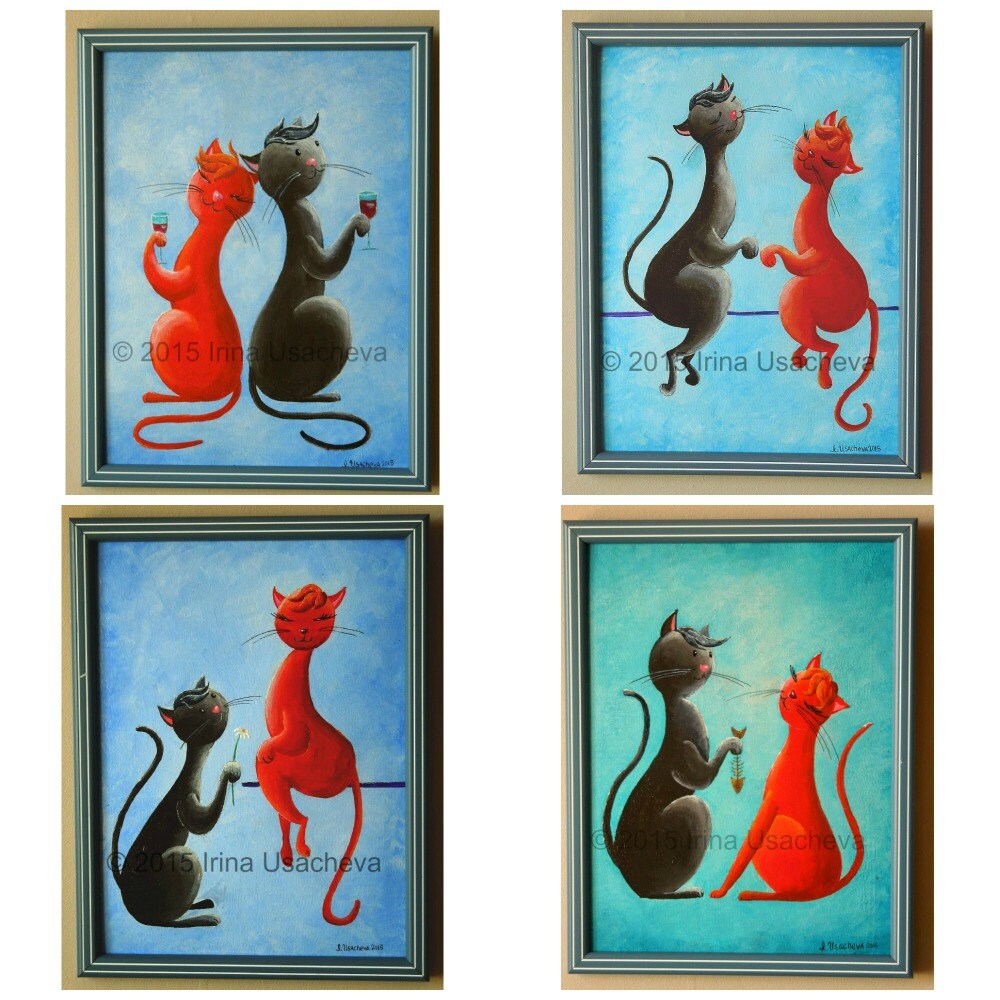 Original Cats paintings for sale Cats in Love
