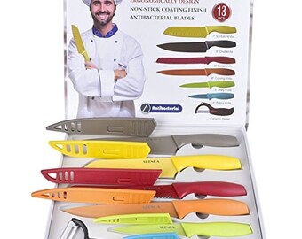 Boxed Kitchen 13 piece professional chef knife set Bright ceramic antibacterial Santoku Bread Carving