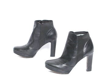 size 7.5 CHELSEA black leather 80s 90s VIA SPIGA ankle high-heeled boots