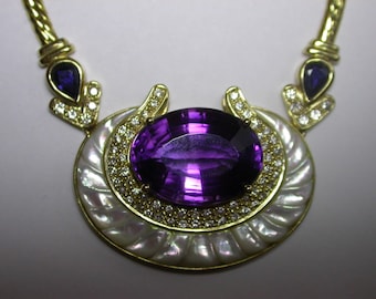 Amethyst, Sapphire, Diamond and Mother of Pearl Necklace