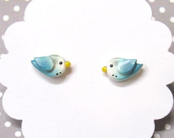 Blue Parakeet Earrings, Budgie Earrings, Bird Earrings, Cute Earrings, Hypoallergenic, Bird Lover Gift, Pet Bird Gift, Blue Stud Earrings