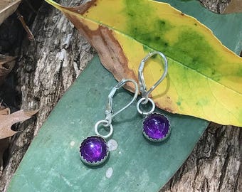 Sterling Silver Royal Purple Amethyst Bezel Leverback Dangle Earring