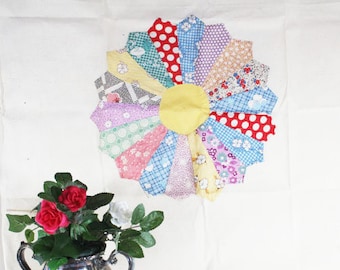 Vintage Quilt Block on Muslin, Hand Sewn Quilt Block, Vintage - G
