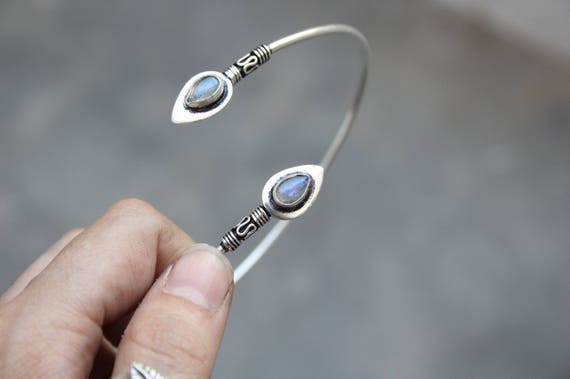 LABRADORITE ARM CUFF - Festival - Tribal - Upper Arm Cuff - Silver Cuff - Healing Crystal - Arm Band - Wedding - Bohemian - Gemstone Cuff