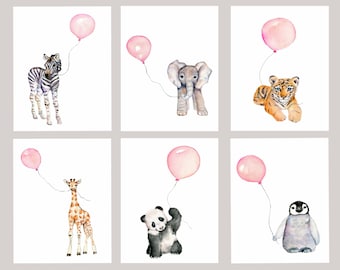 baby girl nursery, girls nursery decor, Pastel Pink nursery, nursery print set, zoo animal decor, baby room prints, watercolor nursery