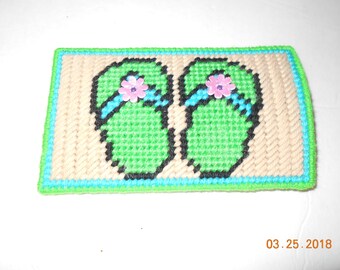 Flip Flop Glasses Case, Sun glass case, plastic canvas, eye glass case, summer, green