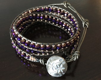 Amethyst and Galvanized Peach 3 Wrap Bracelet