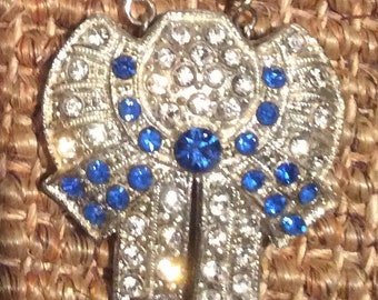 Blue Rhinestone Vintage Dress Clip Necklace