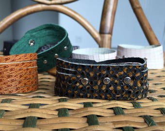Leather patent reptile python snap Cuff Bracelet