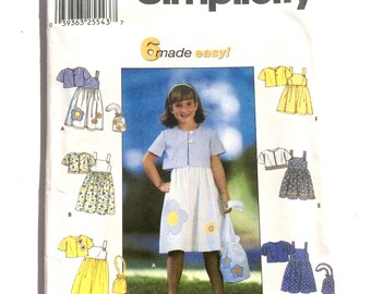 Simplicity 7134, Girls' Dress, Jacket, Purse Pattern, Sundress Pattern, Size 5, 6, 7, 8, Uncut Pattern