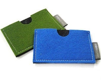 Card Case by mlmxoxo. felt. business card case. id card holder. blue. green. gray. magenta. red. orange. card sleeve. wool felt card case