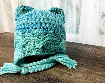 Kabled Kitty Kap (Aqua Blue) (Pre-made, Ready to Ship!)