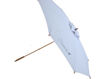 Sun umbrella with wooden handle. White elegant, Sunbella Coast sun parasol. Personal anti-UV umbrella. UPF 50+. Blocks 98% of UV rays. SC13W