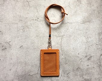 Tan Leather ID Holder Badge Holder ID Case
