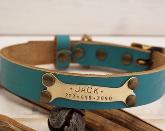 Dog Collar, Personalized Dog Collar, Dog Collar Leather, Leather Collar, Leather Dog Collar, Dog Collar Personalized, Teal Leather Colllar