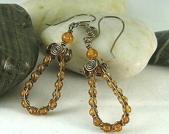 Sacred Spiral Earrings with Amber & Spiral Earwires