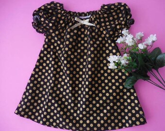 SALE!!!!! LAST ONE!!! Ready to ship---Babies black with gold dots peasant style dress