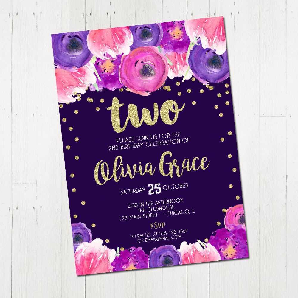 second birthday invitation girl 2nd birthday invite floral second birthday invite