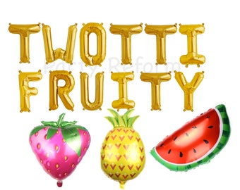 TWOTTI FRUITY Balloons Twotti Fruity Letters / Large Fruit Balloons Watermelon Strawberry Pineapple Tutti Frutti Luau Party Twotti Frutti