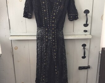 Vintage Edwardian lace and gold beaded gown