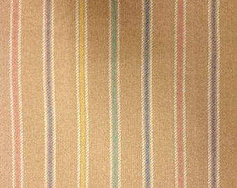 1 Yd + 17" x 60" Wide Camel Wool Suiting Fabric With Vertical Pastel Stripe