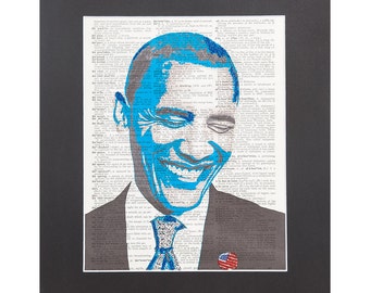 Vintage Dictionary Art Print | Barack Obama Portrait Graphic Manipulation with Sparks of Glitter 11''X14'' Mat