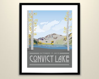 Convict Lake California Vintage Wedding Landscape 11 x 14 Poster - Can personalize with Names and date (frame not included)