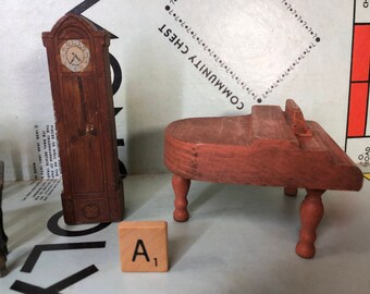 A) Vintage Dollhouse Miniatures- Grandfather Clock and Piano