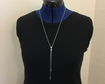 Zipper necklace Y necklace real zipper silver
