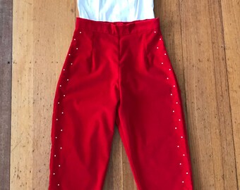 Red Velveteen Rhinestone Capri Pants. Size Small