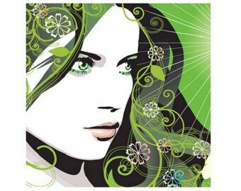 flat square 25mm, woman in green