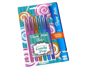 Brand New Set of 6 PAPER MATE Flair Felt Tip Pens- Limited Edition Candy Pop Pack