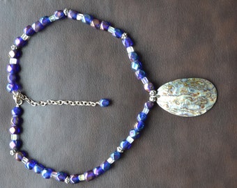 Purple and Paua Shell Pendant Necklace