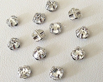 3.9mm Clear Flatback Swarovski Rose Montees, Silver Plated Mounted Rose Montees, Lot of 12 (12 pieces), SS16, Sew On Rhinestones, 2028/2058,