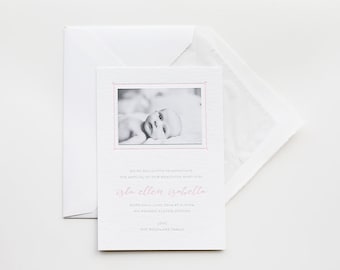 Personalised Calligraphy Letterpress Birth announcements, sample