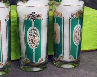 Vintage Set of 8 Green and Gold Tumblers.