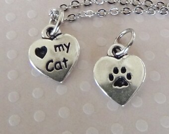 LOVE My CAT Necklace - Pewter Charm on a FREE Plated Chain