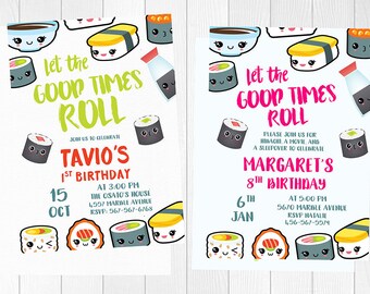 Sushi Child Invitations, Sushi Invitation, Sushi Children Birthday Party, Sushi Birthday Invites, Sushi invite, Sushi theme party,