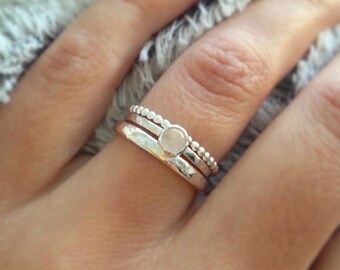 Rose Quartz Ring, Sterling Silver rings, Stacking ring set, Gemstone ring, Birthday gift, Gift for her, UK jewellery, UK sellers only