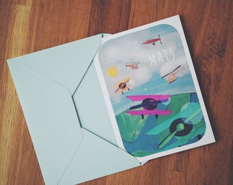 Aeroplanes-Birth Card-boy-handpainted-graphically edited