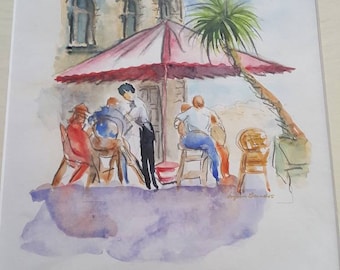 Cafe society - holiday scene - original painting
