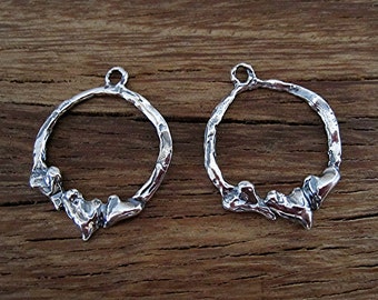 Artisan Triple Heart Earring Hoop Earrings in Sterling Silver (one pair) (N)