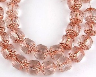 Crystal bead, set of 2, salmon, with Golden ends, art deco, art nouveau