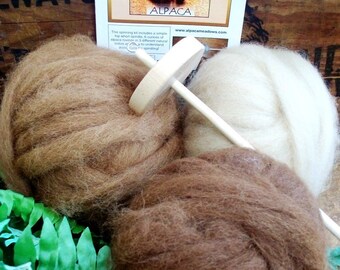 Drop Spindle Kit, Learn to Spin, Alpaca Roving, Instructions